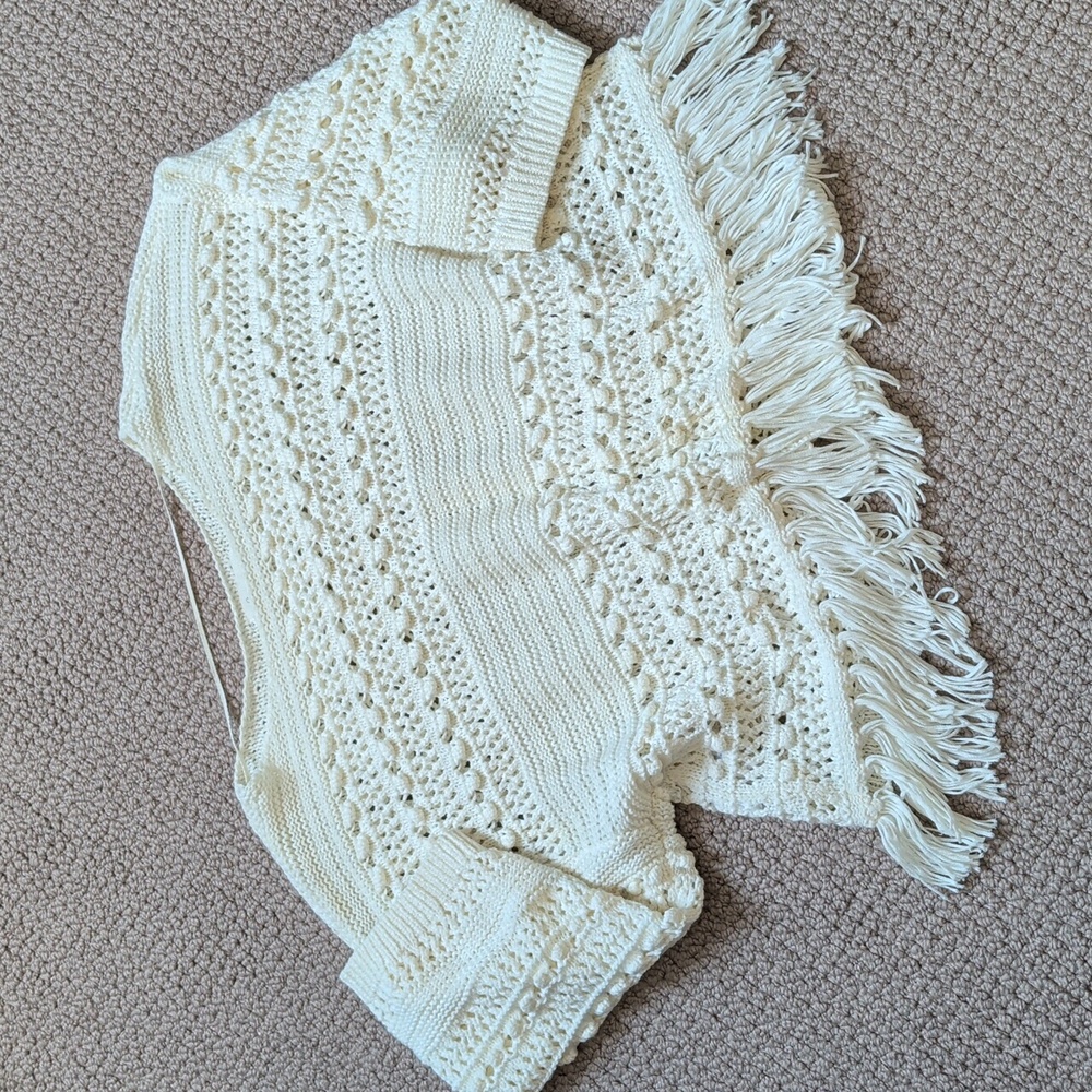 LOU & GREY Fringe Stitch Crochet Cropped SWEATER  L